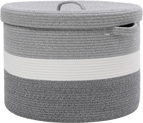 Vista 22 de Cesta de almacenamiento extra grande de 16" x 16" x 18" con tapa, cestas de almacenamiento de cuerda de algodón, canasta de lavandería, contenedor