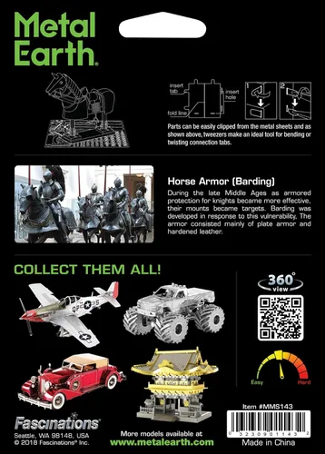 Vista 2 de Metal Earth Fascinations Horse Armor 3D Kit de modelo de metal con pinzas