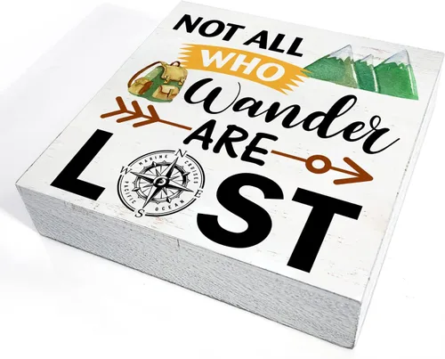 Vista 3 de Cartel rústico de madera con texto en inglés «Not All Who Wander are Lost Mountain» para decoración del hogar, caja de madera para campamento