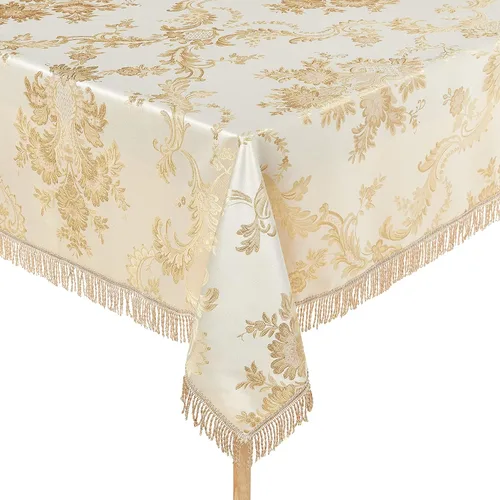 Vista 10 de Violet Linen Majestic Damask - Mantel con diseño de damasco, color beige, 54 x 72 pulgadas, rectangular