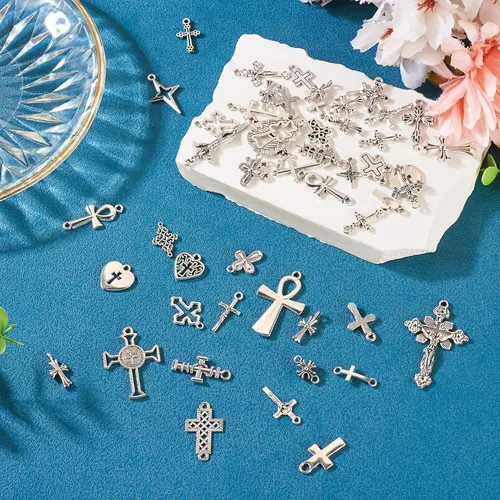 Vista 6 de Cheriswelry Colgantes de cruz de aleación de metal, estilo tibetano, Crucifijo vintage, colgantes de cruz para manualidades, collares, aretes