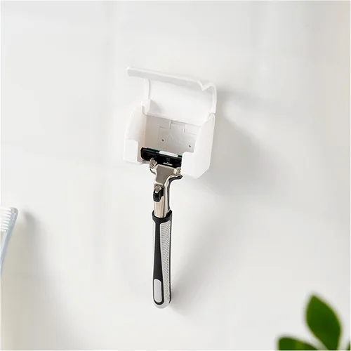 Vista 5 de EIKS Paquete de 2 soportes para maquinilla de afeitar, soportes de pared autoadhesivos para baño, ducha, mesa