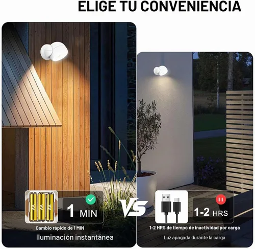 Vista 2 de HONWELL Luz con sensor de movimiento funciona con pilas, luz de seguridad inalámbrica para exteriores, luz de seguridad, sensor de luz de encendido