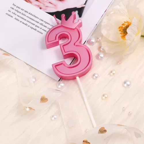 Vista 3 de Vela de número de cumpleaños de 3 pulgadas, vela número 3D con decoración de corona, velas grandes para tartas de cumpleaños, bodas, aniversarios