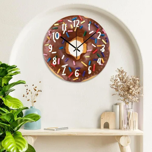 Vista 6 de ArogGeld Reloj de pared rústico de donas de chocolate, relojes colgantes de madera, decoración de cocina, relojes redondos de madera, decoración