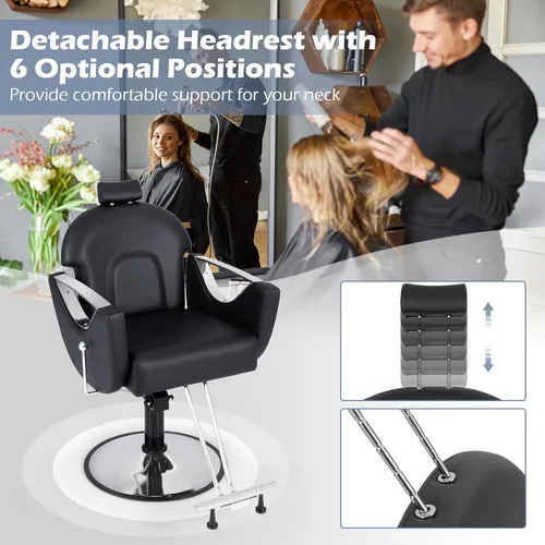 Vista 6 de Giantex Silla de peluquería reclinable, silla de salón para estilista, giratoria de 360 grados, altura ajustable y reposacabezas, bomba hidráulica