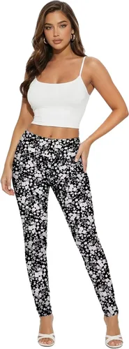 Vista 16 de Hybrid & Company Pantalón elástico súper cómodo con cintura elástica completa, de sarga milenaria 10571-Negro Blanco