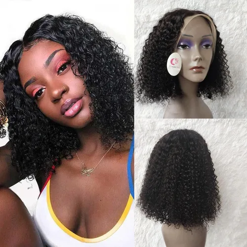 Vista 15 de Pelucas de cabello humano rizado rizado de 13 x 4 pulgadas con encaje frontal de oreja a oreja para mujeres, 1B, 8 pulgadas, corto, sin pegamento