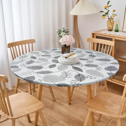 Vista 108 de LIBERECOO Mantel redondo de vinilo ajustable con reverso de franela, borde elástico, impermeable, resistente a las manchas, mantel lavable