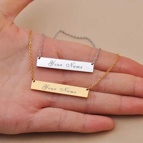 Vista 5 de HUAN XUN Collar con barra de nombre personalizado, joyería de oro, día de San Valentín para ella