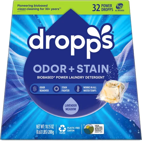 Vista 11 de Dropps Cápsulas de detergente para ropa a base de biológicas Odor & Stain Crisp Breeze HE compatibles con ropa fresca, suministros de jabón
