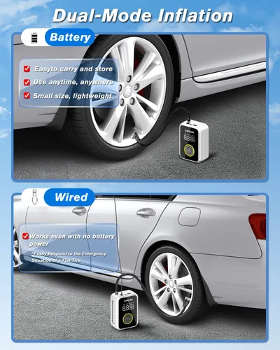 Vista 2 de Inflador inteligente de neumáticos de inflado rápido, compresor de aire portátil, batería recargable inalámbrica y bomba de aire automática de 12 V