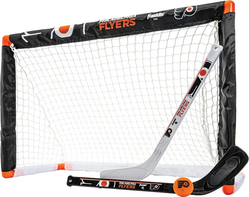 Vista 11 de Franklin Sports NHL - Juego de mini hockey para niños, portería de hockey sobre rodilla, pelota + 2 palos, juego de juguetes para interiores