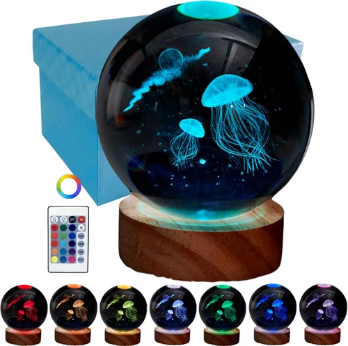 Vista 17 de Lámpara de bola de cristal 3D de Axolotl, lámpara de noche de bola de cristal mejorada de 3.15 pulgadas con 16 colores LED, base de madera, control