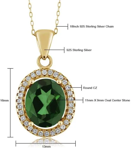 Vista 65 de Gem Stone King Collar con colgante de plata chapada en oro amarillo de 18 quilates de 0.433 x 0.354 in con piedra natal ovalada para mujer
