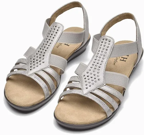 Vista 5 de VJH confort Sandalias planas para mujer, cómodas y elásticas, sin cordones, ligeras, informales, con diamantes de imitación