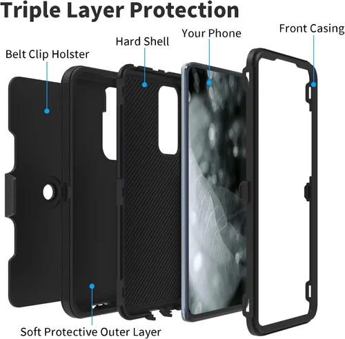 Vista 3 de Funda para Motorola Edge 2021 / Moto Edge 5G UW, protección resistente de 3 capas híbridas a prueba de golpes con funda de clip para cinturón