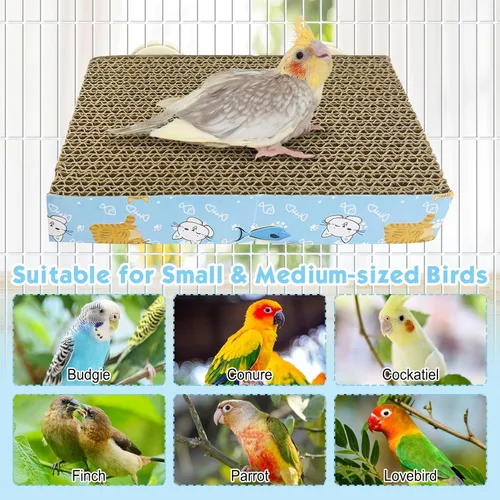 Vista 7 de 3 piezas de plataforma de cartón para pájaros, jaula de loro, perca, soporte de molienda de patas de pájaro, periquito masticable, jaula de loro