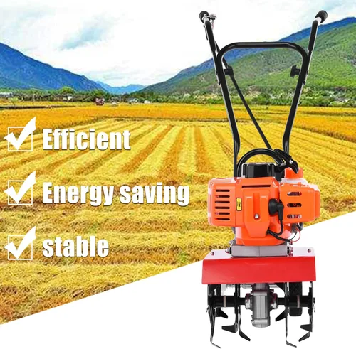 Vista 4 de Cultivador de jardín, cultivador de gasolina de 2 tiempos, 9000 rpm, 1.2L, tanque de combustible de 6 pulgadas, profundidad de trabajo de 6