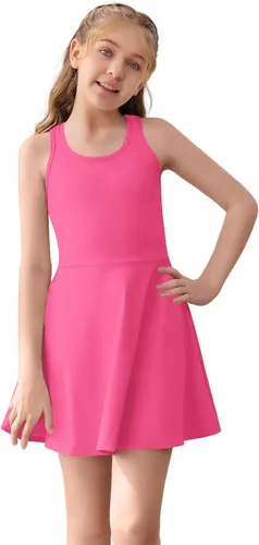 Vista 18 de Haloumoning Vestido de tenis sin mangas para niñas, vestido atlético de Negro