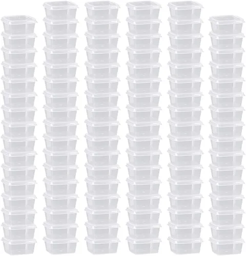 Vista 9 de OULIGET Vasos de Soufflé de Plástico, Vasos Desechables Transparentes para Salsa a Prueba de Fugas con Tapa Articulada, Utilizados para Varias