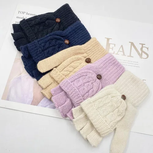 Vista 45 de Beurlike Guantes de invierno para mujer, de lana cálida, a prueba de viento, convertibles, sin dedos