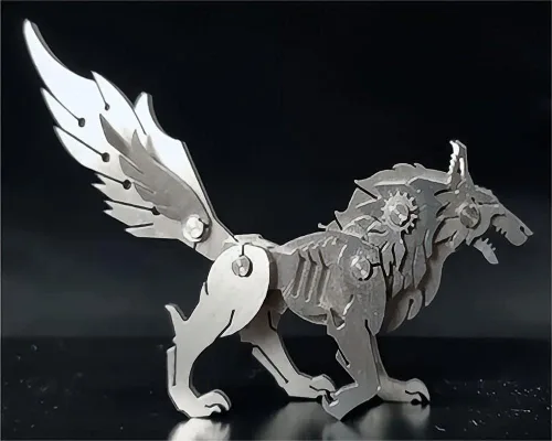 Vista 5 de Kits de modelo de metal 3D, rompecabezas de metal 3D de lobo mecánico, serie de animales de acero DIY, rompecabezas simples 3D, decoración