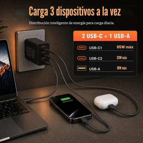 Vista 7 de Cargador súper rápido de 65 W PD3.0 y 6/10 pies USBC Cable para Samsung
