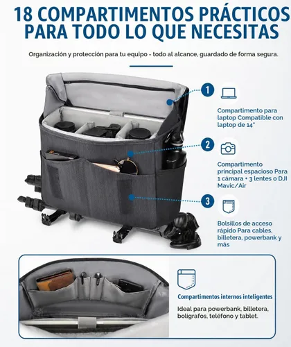 Vista 4 de CADeN Bolsa de hombro para cámara con compartimento para portátil de 14 pulgadas, soporte para trípode, compatible con Nikon, Canon, Sony, cámaras