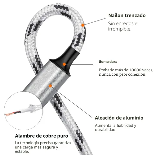 Vista 6 de Cable de carga múltiple, paquete de 3 cables de carga múltiple de nailon trenzado múltiple USB universal 3 en 1 adaptador de cable de carga
