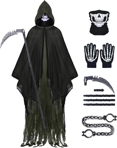 Vista 12 de Disfraz de la parca, capa con capucha de Halloween, disfraces de cosplay de Halloween para adultos