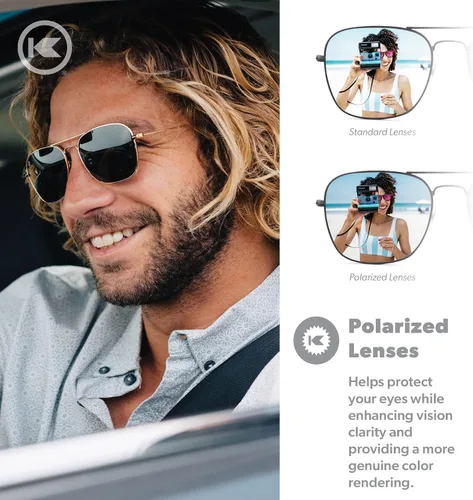 Vista 4 de Knockaround Mount Evans - Gafas de sol polarizadas estilo aviador cuadradas con protección UV400 completa
