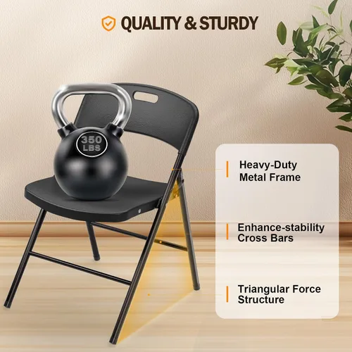 Vista 4 de VINGLI Sillas plegables, silla plegable de plástico, capacidad de hasta 350 libras, asientos portátiles para interiores y exteriores, eventos, Negro