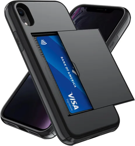 Vista 103 de Qinmay Funda compatible con iPhone 7 Plus/8 Plus con tarjetero, doble capa a prueba de golpes, funda protectora resistente con ranura oculta Negro