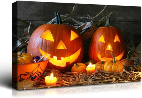 Vista 12 de BANHUA1 Decoración de pared de calabaza de Halloween, lienzo, arte de pared, pósteres para decoración del hogar, arte de pared, impresiones