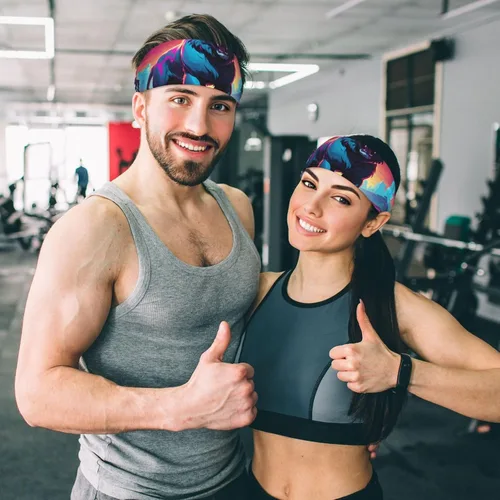 Vista 9 de Soft and Absorbent Headband for Red Basketball Workout - Ideal Hair Accessory for Yoga, Running, and More! Synthwave Sabertooth