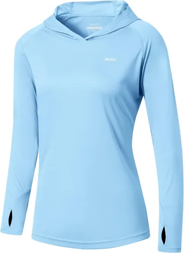 Vista 19 de Willit - Sudadera con capucha y protección solar FPU 50+ para mujer, camiseta de manga larga con FPS, ligera, para exteriores, senderismo, pesca