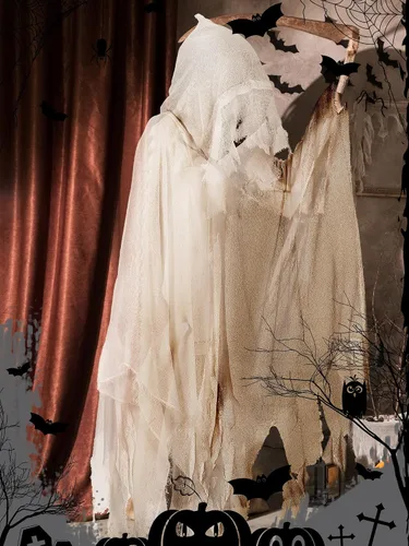 Vista 5 de Fourluoo Capa con capucha de la parca de Halloween para hombres y mujeres Blanco