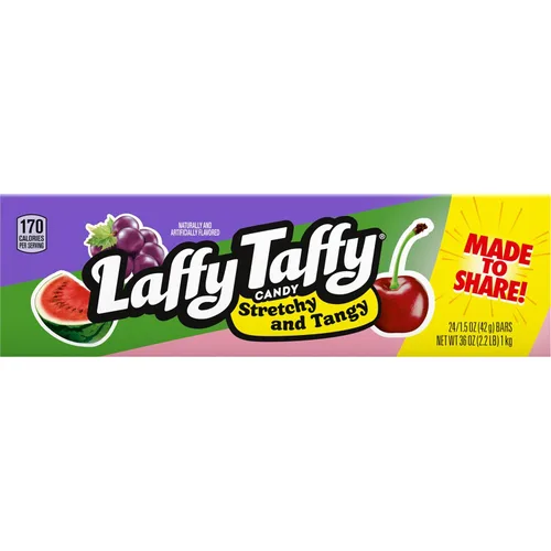 Vista 11 de Caja surtida de Laffy Taffy Stretchy & Tangy, paquetes de 1.5 onzas, paquete de 24 Uva, sandía, cereza elástico picante taffy, envuelto