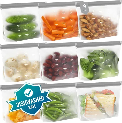 Vista 13 de Bolsas de almacenamiento reutilizables aptas para lavavajillas de pie, bolsas de sándwich reutilizables sin BPA – Bolsas de congelador de un galón a