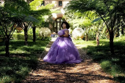 Vista 6 de Youjiayi Vestidos de quinceañera con hombros descubiertos, vestido de baile floral 3D Sweet 15 16, vestidos hinchados de graduación con tren YJY77