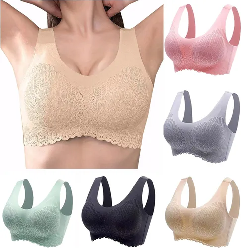 Vista 6 de 3PC Everyday Bras for Women Plus Size Full Coverage Lace Bras Wireless Push Up Beauty Back Soft T Shirt Sports Bra