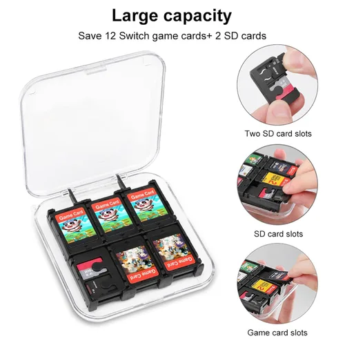 Vista 4 de Pickleball Balls Colors Switch Game Case Switch Game Holder Cartridge Case Storage 12 Games & 2 Micro Sd Card Slots, Travel Carry Cases, Portable