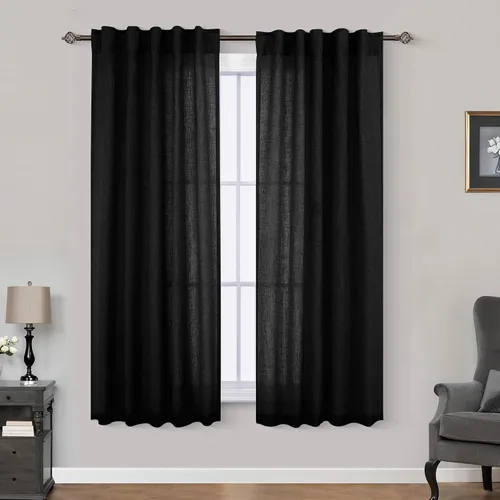Vista 106 de Mrs.Naturall Cortinas negras de 45 pulgadas de largo, cortinas cortas de lino transparente para privacidad para cocina, dormitorio, ventanas