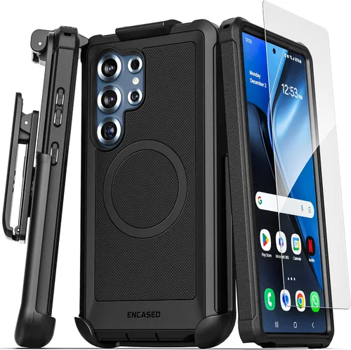 Vista 9 de Falcon Series ENCASED Belt - Funda protectora para Samsung Galaxy S24, con protector de pantalla de vidrio templado y clip de funda (negro)