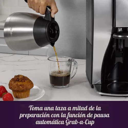 Vista 6 de Mr. Coffee Cafetera programable de 10 tazas, jarra térmica aislada, selección de fuerza de preparación, preparación ahora o más tarde, acero Acero