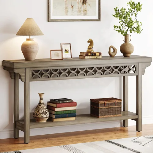Vista 10 de Tribesigns Mesa Consola Larga de Madera Maciza de 70.8 Pulgadas, Mesa de Entrada Estilo Granja con Almacenamiento, Mesa de Sofá Estrecha Mesa