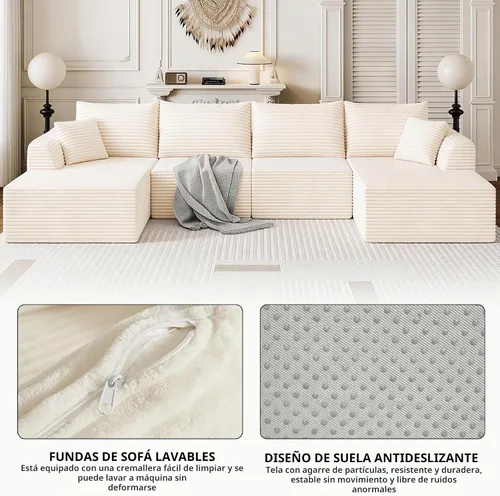 Vista 9 de Sofá seccional deshuesado de 130 pulgadas, moderno sofá modular con soporte, sala de estar, apartamentos, dormitorio, no requiere montaje, sofá
