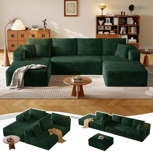 Vista 12 de Sofá Seccional Modular de 108.2" con Asiento Profundo, Sofá de Pana en Forma de L sin Estructura, Comodidad Moderna, Sofá Nube de Gran