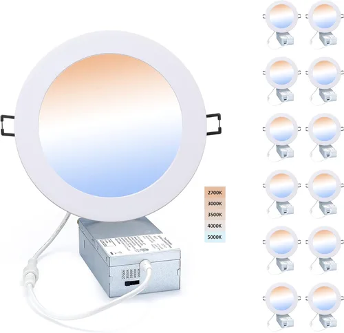 Vista 10 de POPANU Lámpara LED empotrable de 4 pulgadas, lámpara de techo sin lata de 9 W, 5 CCT, 4 pulgadas, luces LED de oblea, kits de carcasa y molduras